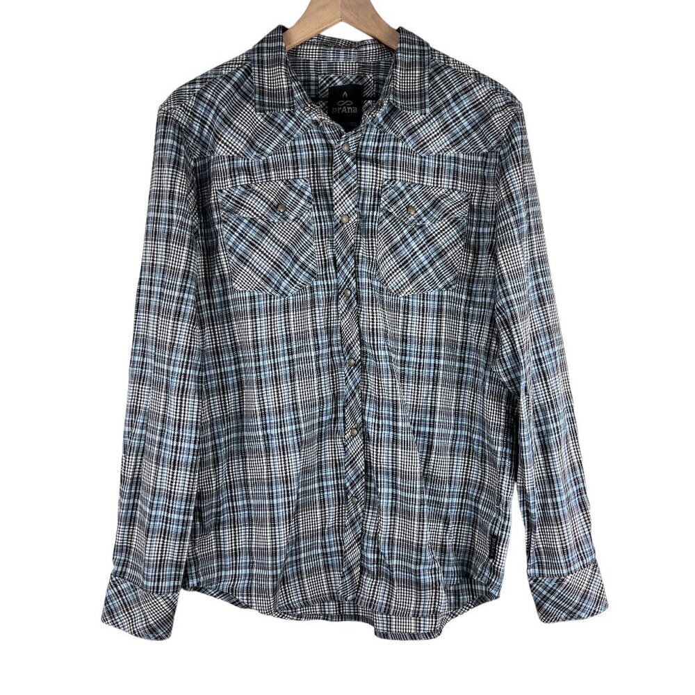 PrAna Mens Plaid Holstad Long Sleeve Snap Button Western Shirt